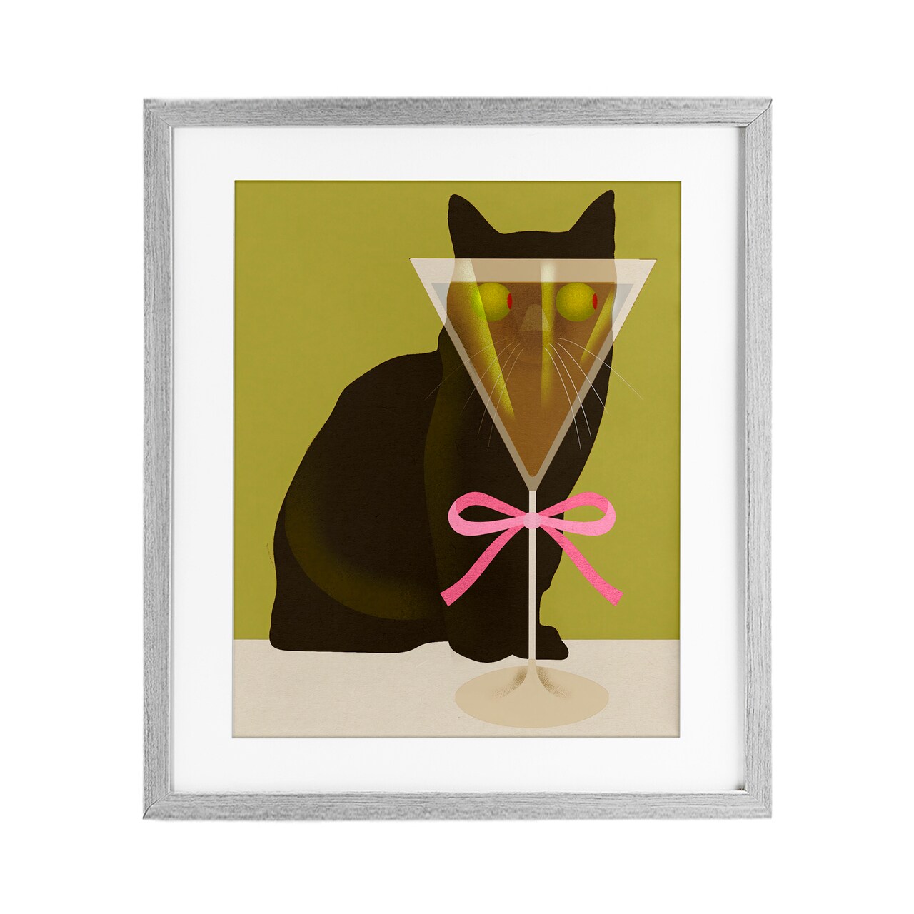 Stupell Industries Funny Cat & Martini Olives Framed Print Under Glass, design by Lil' Rue
